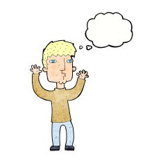 cartoon anxious man with thought bubble N11