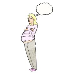 cartoon pregnant woman with thought bubble N20
