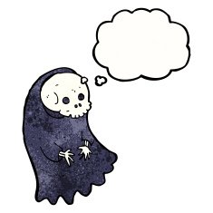 cartoon spooky ghoul with thought bubble N10