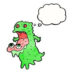 cartoon gross ghost with thought bubble N44
