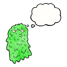 cartoon gross ghost with thought bubble N45