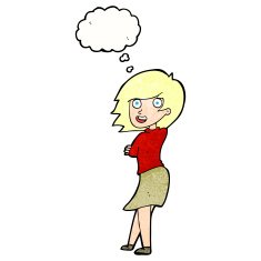 cartoon happy woman with thought bubble N260
