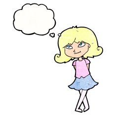cartoon clever girl with thought bubble N10