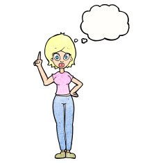 cartoon woman explaining her point with thought bubble N37