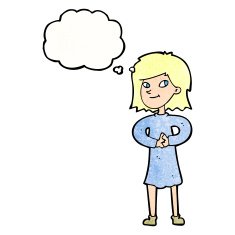 cartoon happy woman with thought bubble N261