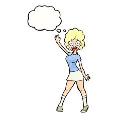 cartoon woman dancing with thought bubble N30