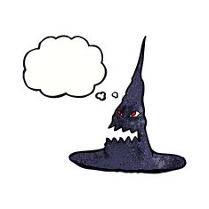 cartoon spooky witches hat with thought bubble N11