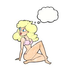 cartoon sexy woman in underwear with thought bubble N20
