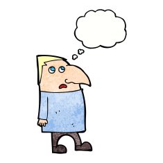 cartoon worried man with thought bubble N96