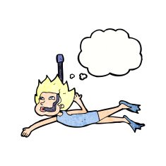 cartoon swimmer with snorkel thought bubble N10