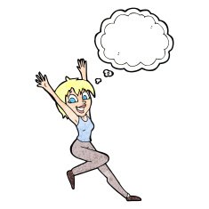 cartoon excited woman with thought bubble N133