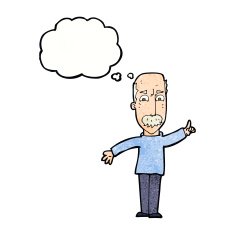 cartoon man issuing stern warning with thought bubble N11