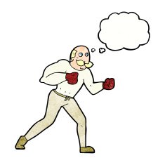 cartoon retro boxer man with thought bubble N11