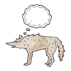cartoon wolf with thought bubble N21