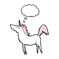 cartoon unicorn with thought bubble N43