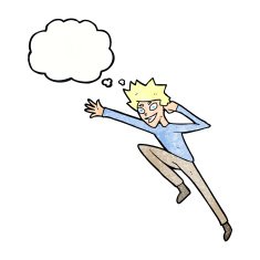 cartoon jumping man with thought bubble N7