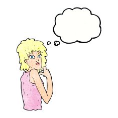 cartoon surprised woman with thought bubble N246