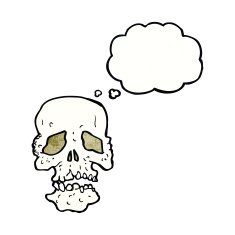 cartoon skull with thought bubble N32