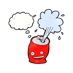 cartoon fizzing soda can with thought bubble N3