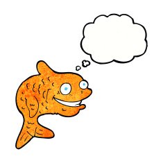 cartoon happy fish with thought bubble N24