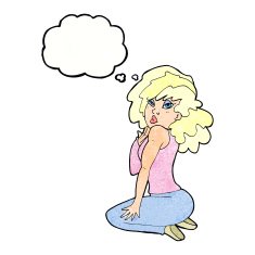 cartoon woman posing with thought bubble N29