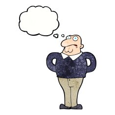 cartoon worried man with thought bubble N97