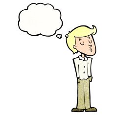 cartoon calm man with thought bubble N10