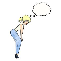cartoon woman posing with thought bubble N30