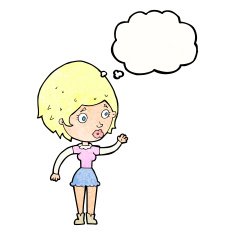 cartoon woman waving with thought bubble N341