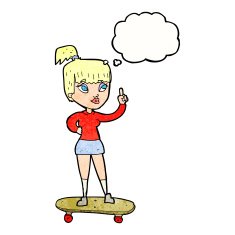 cartoon skater girl with thought bubble N10