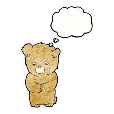 cartoon shy teddy bear with thought bubble N2