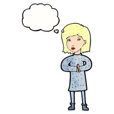 cartoon calm woman with thought bubble N10