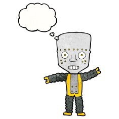cartoon robot with thought bubble N183