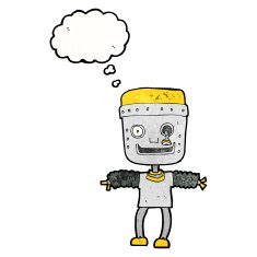 cartoon robot with thought bubble N184