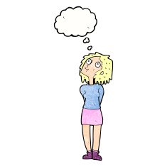 cartoon curious woman with thought bubble N54