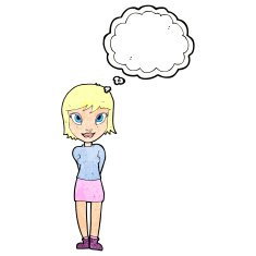 cartoon pretty girl with thought bubble N100