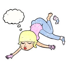 cartoon woman floating with thought bubble N10
