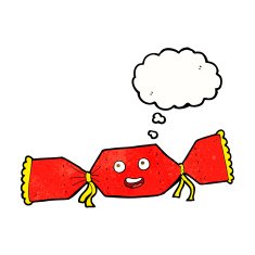 cartoon christmas cracker with thought bubble N3