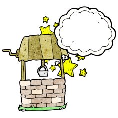 cartoon wishing well with thought bubble N3