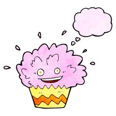 cartoon exploding cupcake with thought bubble N3