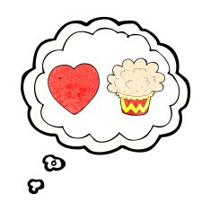 cartoon cupcake with thought bubble N6