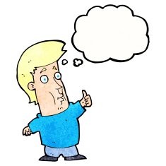cartoon man giving thumbs up sign with thought bubble N20