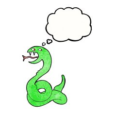 cartoon hissing snake with thought bubble N21
