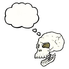 cartoon spooky skull with thought bubble N154