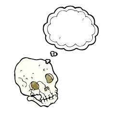 cartoon spooky skull with thought bubble N155