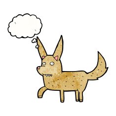 cartoon wild dog with thought bubble N10