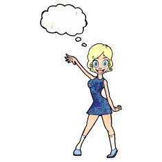 cartoon party girl with thought bubble N10