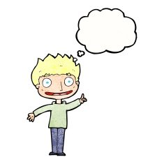 cartoon happy boy with thought bubble N240