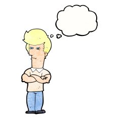 cartoon man with folded arms thought bubble N31