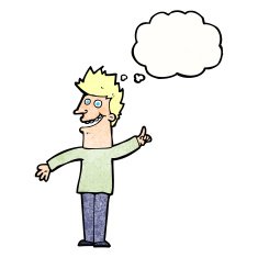 cartoon happy man with thought bubble N465